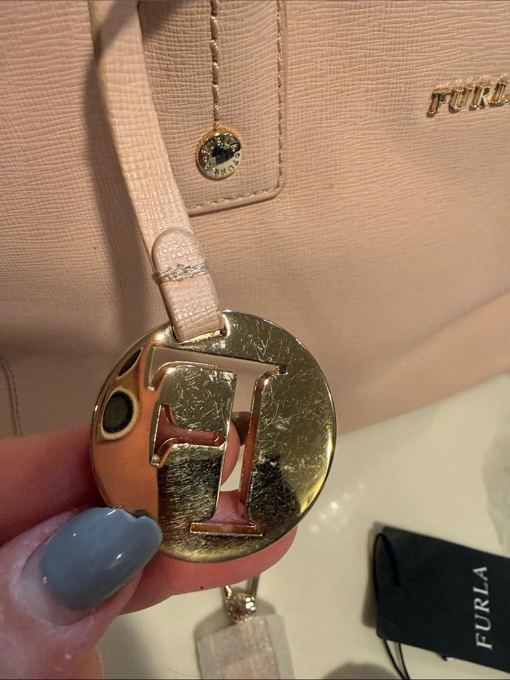 Furla Blush Pink Leather Satchel with Gold Charm